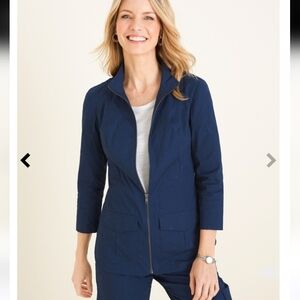 CHICO'S Blue Zinergy Flower-Embroidered Zip-Up Jacket size  3P (16P-18P)